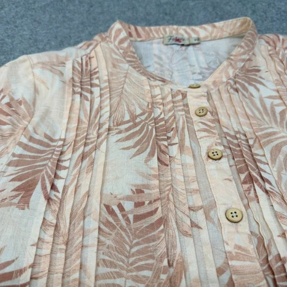 Faherty Gemina Linen Peach‎ Palms Linen Pintuck Sundress Medium Relaxed Pockets - Picture 5 of 11